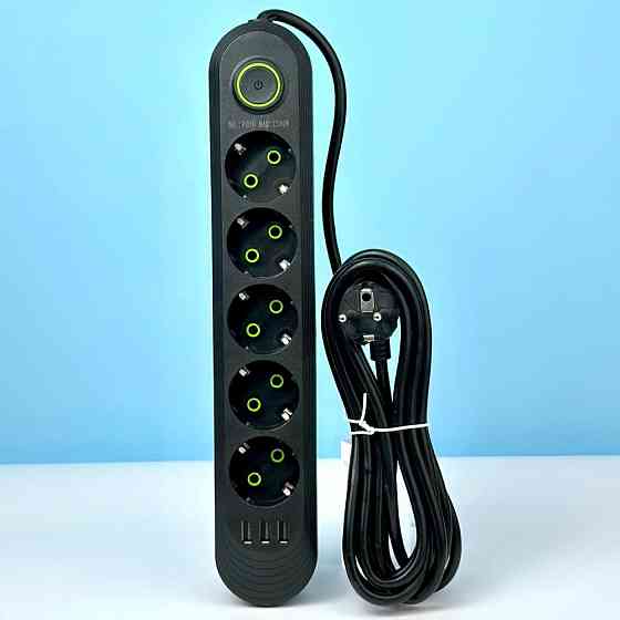 Подовжувач мережевий UA Power F05U, 3USB, 5 розеток, 6 м, чорний Вінниця