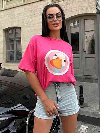 Женская удлиненная оверсайз футболка с милым принтом турецкий кулир Одесса