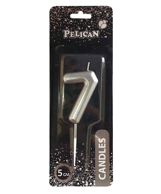 Свічка для торта 7 СРІБЛО 5см. 865027 ТМ PELICAN Solmir Киев - изображение 1