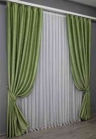 Комплект готових штор VR-Textil Льон Парма № 1377ш Світло-оливковий 150х270 см 2 шт (33-0242) Київ