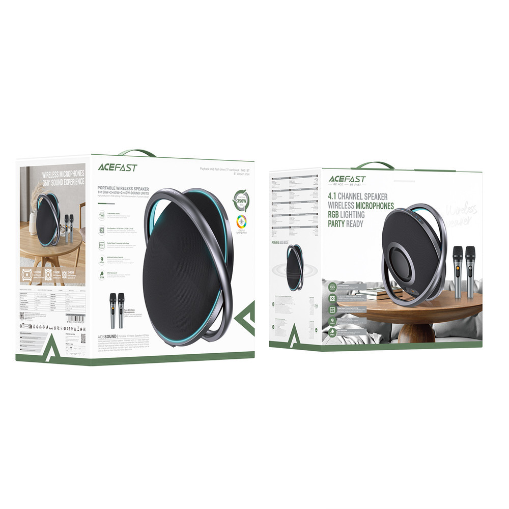Портативна колонка ACEFAST K5 Max portable wireless speaker, 220W, IPX4, Black Одеса - фото 2