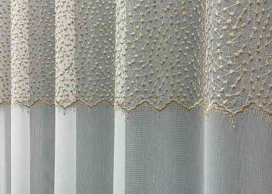 Тюль бамбук с вышивкой и люрексом цвет молочный с капучино 1655т Киев