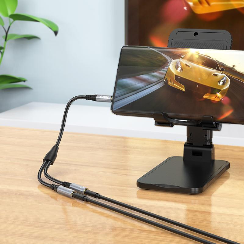 Аудіокабель HOCO UPA21 2-в-1 для навушників металевий сірий Київ - фото 2