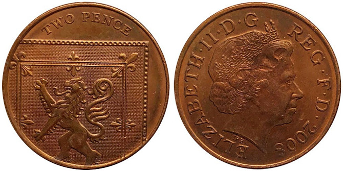 Великобританія 2 пенси 2008 рік ( фрагмент герба британської королівської сім'ї) Полтава - фото 1