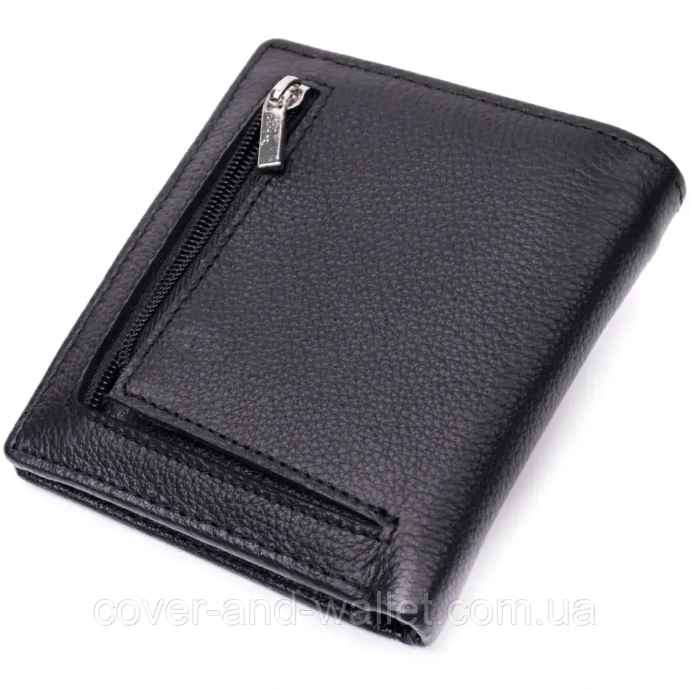 Тонкий шкіряний чоловічий портмоне з монетницею на змійці ST Leather Київ - фото 2