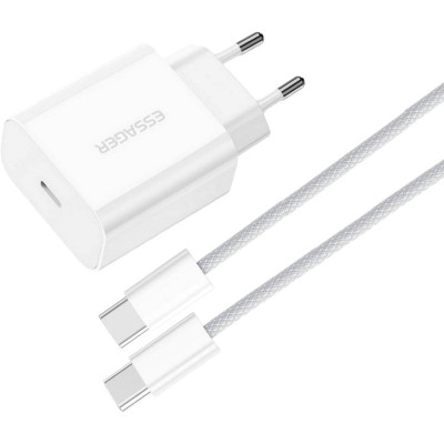 Зарядное устройство Essager USB-C PD20W + cable USB-C to USB-C white (EFJB02-JSTT2-T) Винница - изображение 1