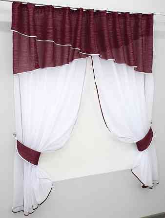 Кухонні штори VR-Textil № 091к з ламбрекеном і підв'язками бордовий з білим 270х170 см (52-0096) Київ