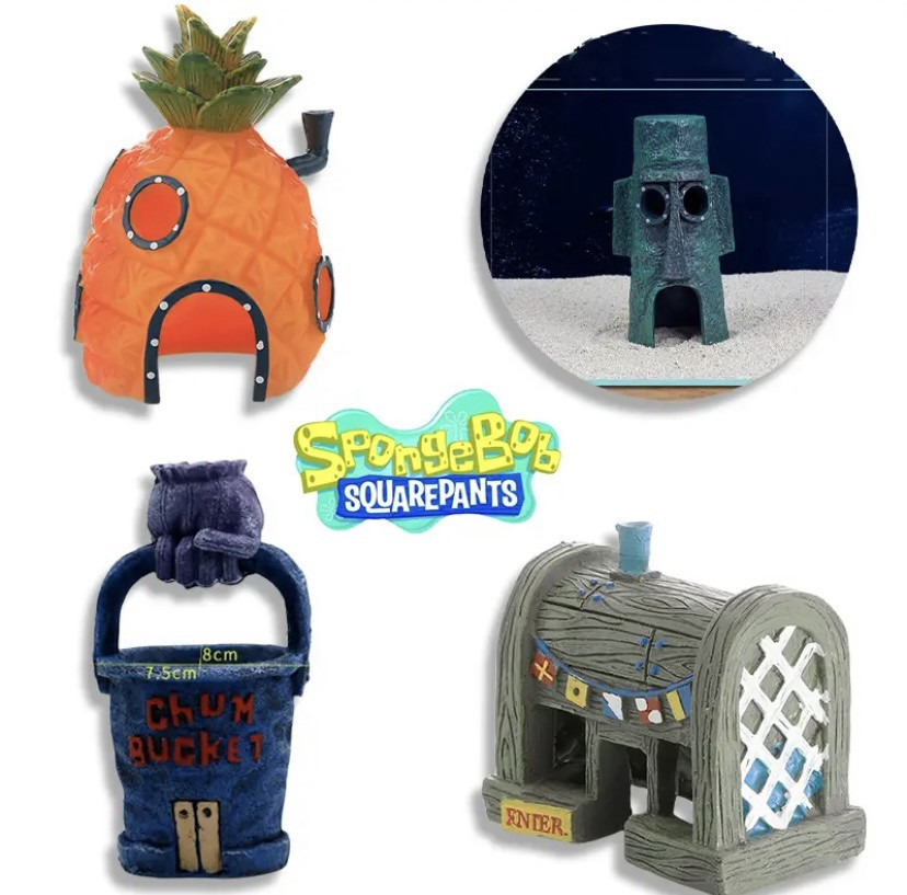 Декор для акваріума Будинок Крабсбургер з мультфильма Губа Боб акваріумний пейзаж 8,5 на 8 на 6 см смола зелений Київ - фото 2