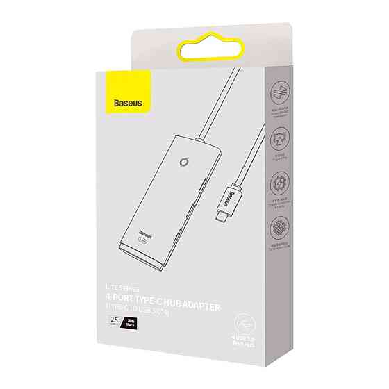 Хаб адаптер перехідник USB-Hub Baseus Lite Series 4-Port Type-C HUB Adapter (Type-C to USB 3.0*4) 25cm Black WKQX030301 Одеса