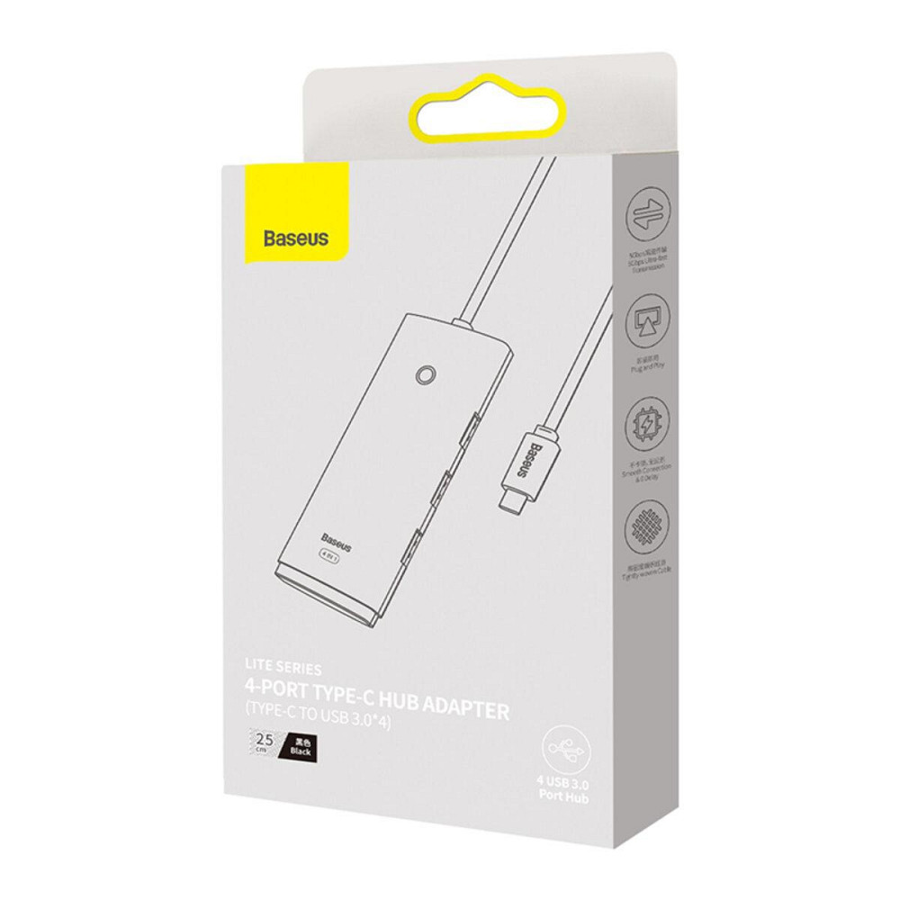 Хаб адаптер перехідник USB-Hub Baseus Lite Series 4-Port Type-C HUB Adapter (Type-C to USB 3.0*4) 25cm Black WKQX030301 Одеса - фото 2