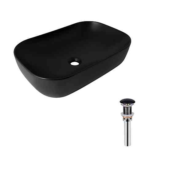 Комплект Qtap Robin: Раковина накладна прямокутна 600x390x150 мм Matt Black + Донний клапан PU03 Київ