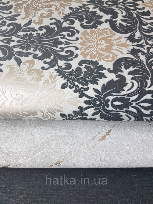 Шпалери метрові вінілові на флізелін Marburg Villa Romana класичні вензелі завитки чорні сірі бронзові Київ - фото 3