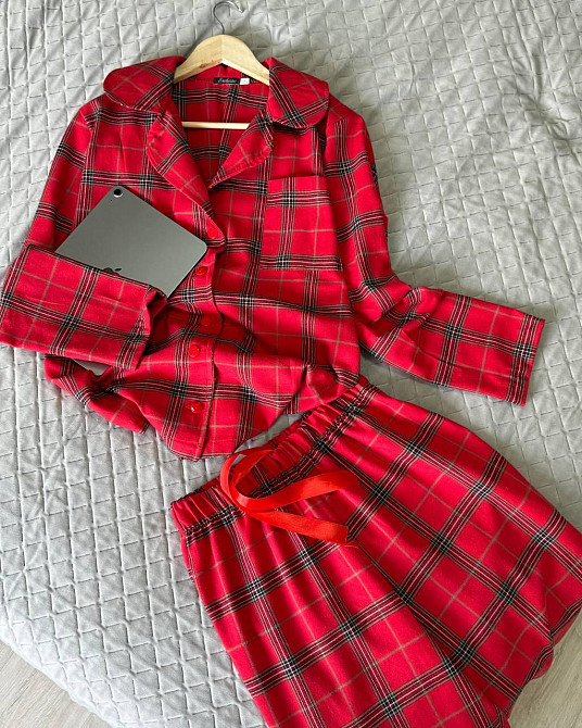 Женская уютная домашняя пижама в клетку байка Одесса - изображение 7