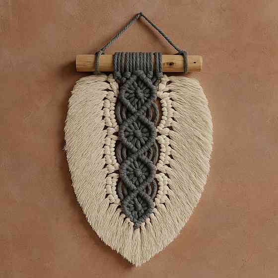 Набір макраме для ручного в'язання гобелена настінного декору «Лист» 26х15 см для рукоділля та творчості сірий Кам'янець-Подільський