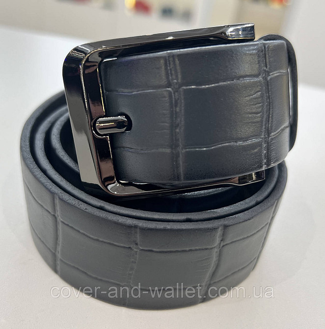 Стильный мужской ремень в сером цвете в коже под крокодил 40 мм PS Leather Киев - изображение 1