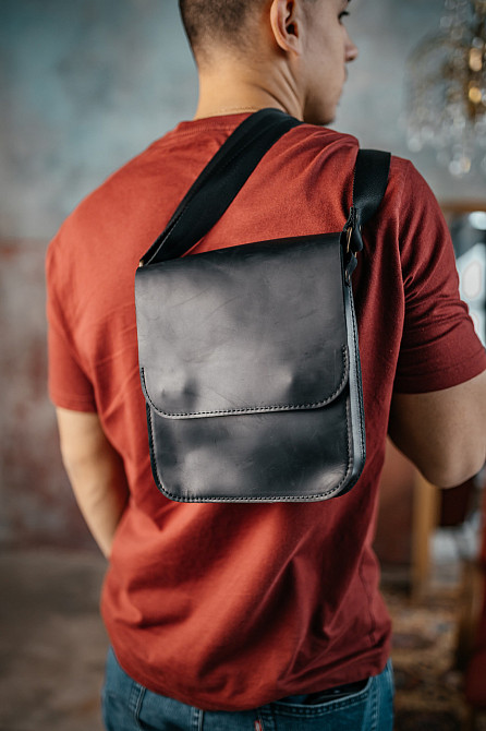 Мужская барсетка с клапаном, черная сумка через плечо из натуральной кожи, классический мессенджерMasterSem Киев - изображение 3