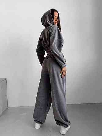 Женский прогулочный костюм двойка: кофта и штаны турецкий велюр Графит Одесса