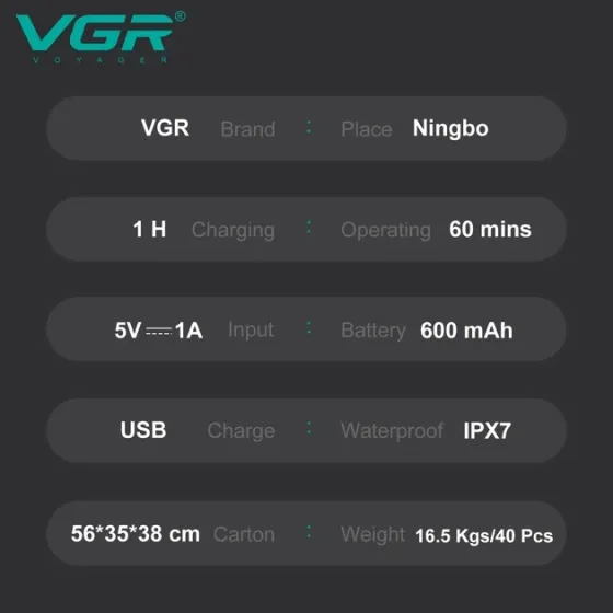 Електробритва чоловіча VGR V-303 3в1: роторна бритва, захист IPX7, 60 хв роботи, швидка зарядка 1 год та LED Одеса