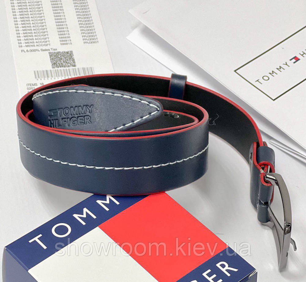 Мужской кожаный брендовый ремень (022) синий Киев - изображение 3