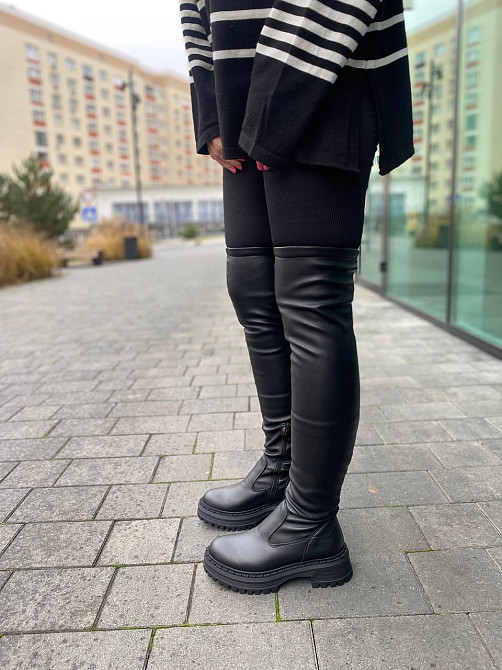 Edan Instruments Ботфорти зимові жіночі з натуральної шкіри чорні на низькому ходу високі, напо Коломыя - изображение 7