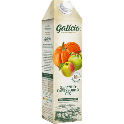 Сік Galicia Яблучно-гарбузовий з м'якоттю гомогенізований стерилізований 1 л (4820209560015) Вінниця - фото 1