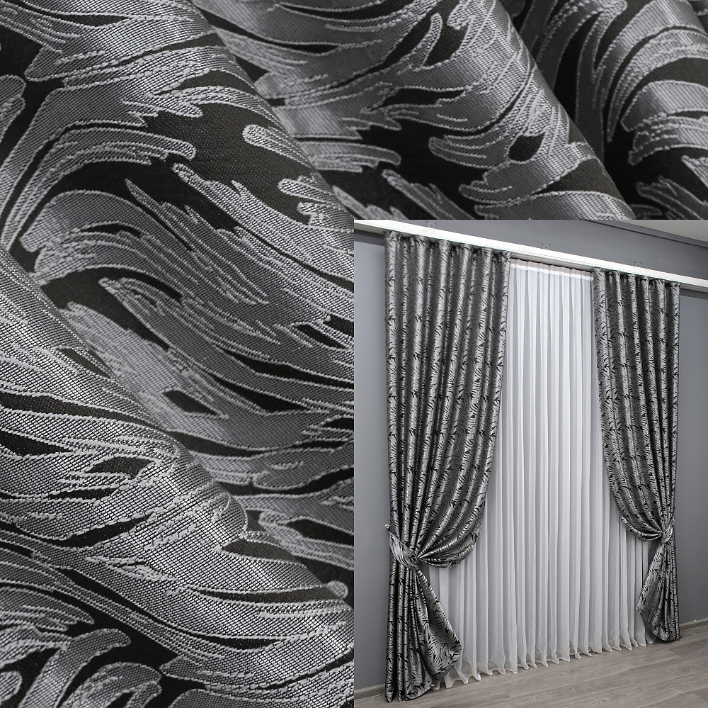 Комплект готовых штор VR-Textil Жаккард Magic № 1610ш Черный с серым 145х270 см 2 шт (33-0484) Киев - изображение 1
