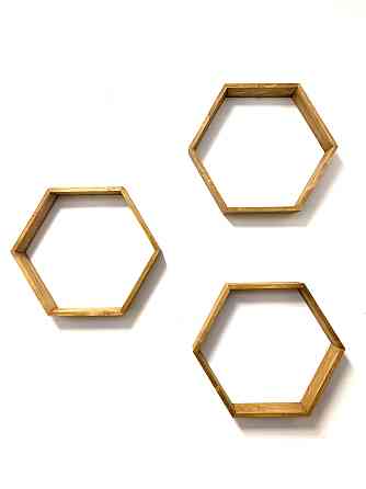 Комплект з трьох дерев'яних поличок у вигляді бджолиних стільників, дерево - ялина, натуральний та екологічний продукт Кам'янець-Подільський