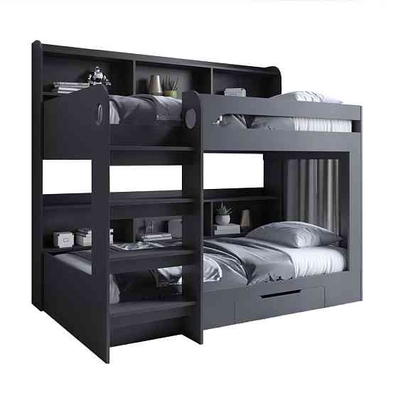 Детская двухъярусная кровать LION Майнкрафт 90х190 см с ящиком Антрацит (LION-041530) ТОП Днепр