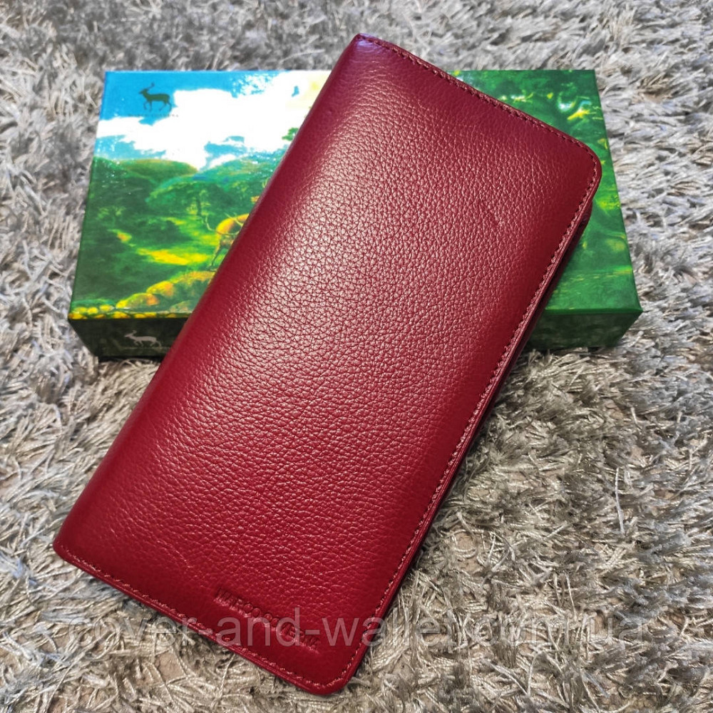 Бордовый кожаный женский кошелек клатч на молнии и магнитах Marco Coverna Киев - изображение 2