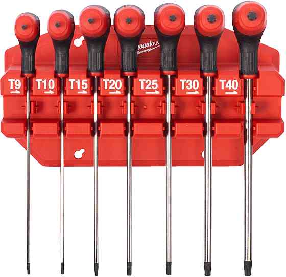 Набір ключів Г-образних MILWAUKEE з комфортною ручкою, Hex з кулькою, (T9/T10/T15/T20 /T25/T30/T40) (7шт) пластиковий холдер Одеса