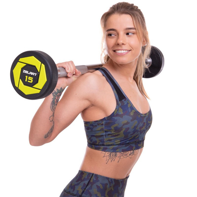 Штанга фіксована пряма поліуретанова Zelart 2689-15 довжина 104 см 15 кг Київ - фото 8