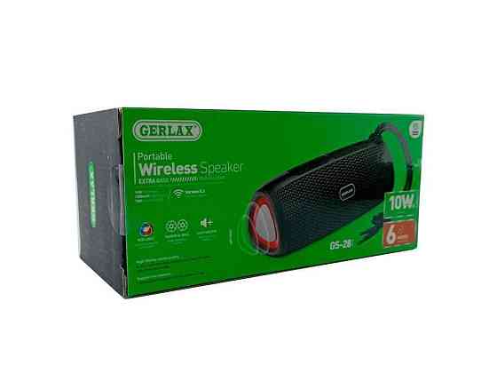 Портативная колонка GS-28, BT / USB / FM / AUX /microSD LED, 1200mAh TWS 13x13x17cm черная ТМ Gerlax Киев