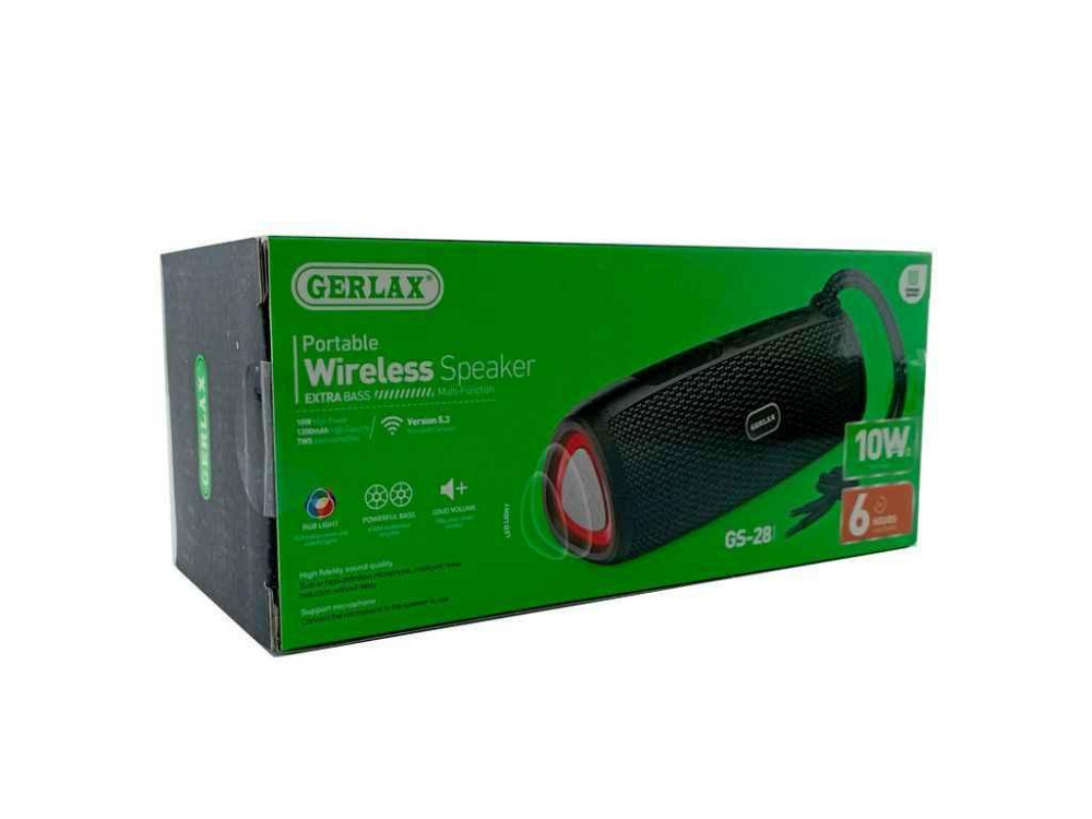 Портативная колонка GS-28, BT / USB / FM / AUX /microSD LED, 1200mAh TWS 13x13x17cm черная ТМ Gerlax Киев - изображение 1