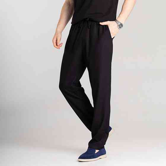 Мужские льняные брюки свободного кроя чорні Pobedov Chill Киев