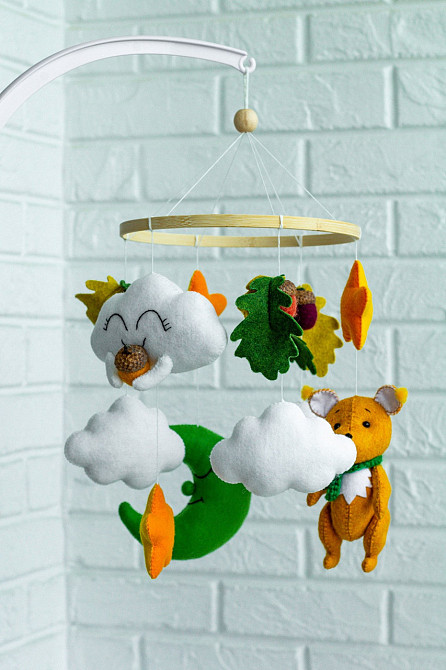 Дитячий мобіль на ліжечко для немовлят ручної роботи WooolyWool «Білочка» Київ - фото 6