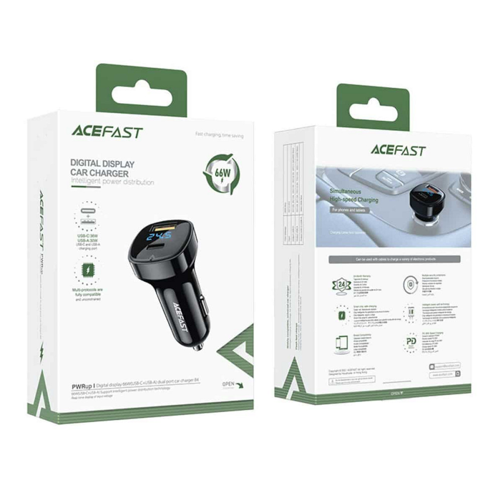 Автомобільний зарядний пристрій ACEFAST B4 digital display 66W(USB-C+USB-A) dual port car charger Київ - фото 3
