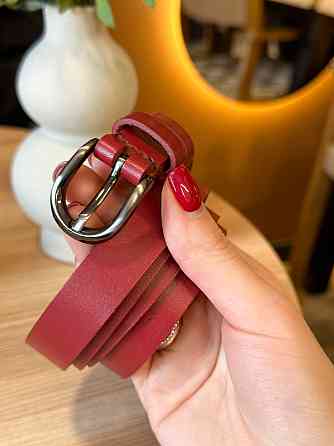 Кожаный женский ремень красного цвета 4711 Киев