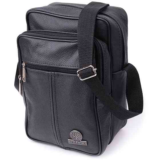 Вместительная мужская вертикальная сумка из натуральной кожи Vintage sale_15111 Черный Киев