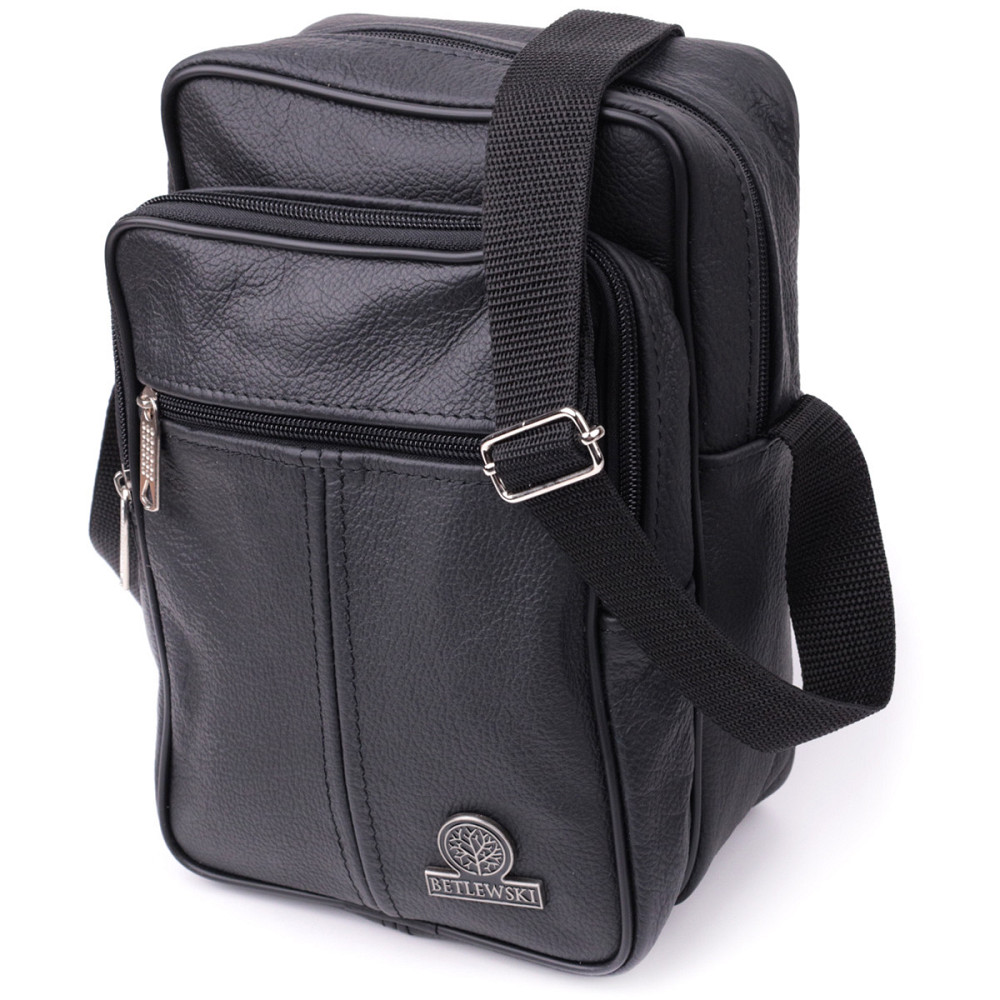 Вместительная мужская вертикальная сумка из натуральной кожи Vintage sale_15111 Черный Киев - изображение 1