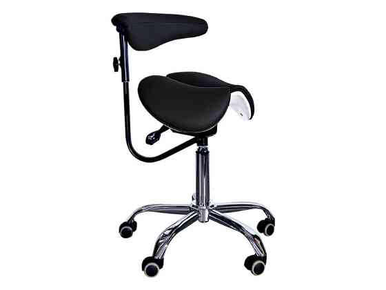 Стілець-сідло для майстра 8016-2, зі спинкою, роздільне сидіння, 3 регулювання Чорний Київ