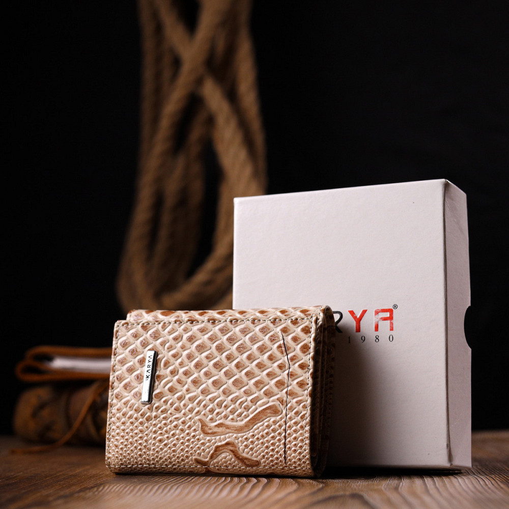 Візитниця із натуральної фактурної шкіри під змію Бежевий (KARYA) Київ - фото 4