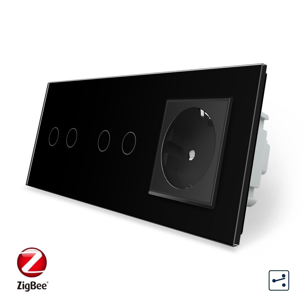 LIVOLO Розумний сенсорний прохідний/перехресний вимикач 4 сенсора (2-2) 1 розетка Livolo чорний Коломия - фото 1