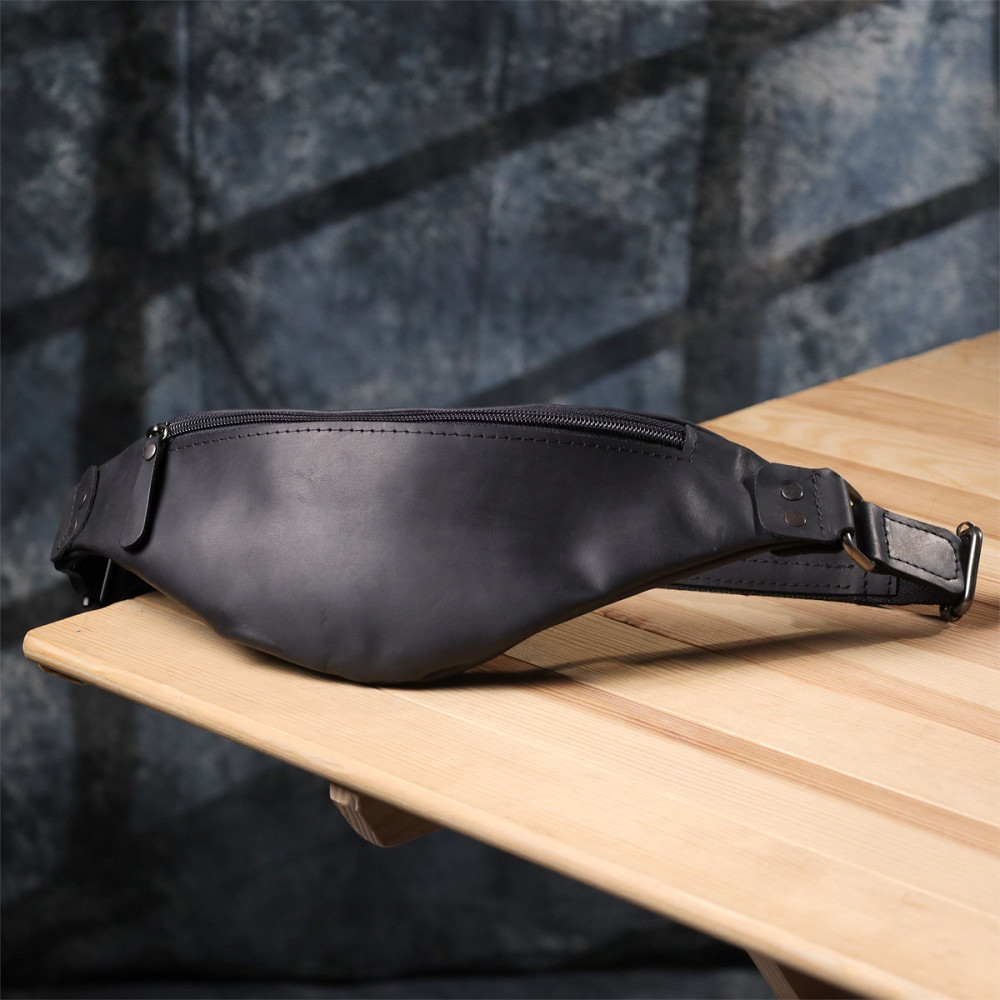 Мужская бананка из натуральной винтажной кожи Shvigel 23129 Черный Киев - изображение 3