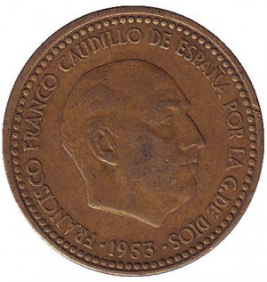 Монета 1 песета. 1939-75 рік, Іспанія.. (Р) Полтава - фото 1