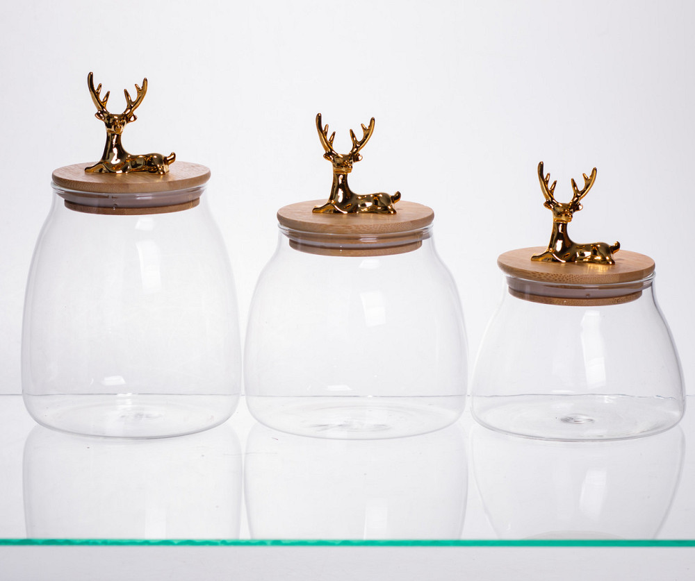 Набір банок для зберігання 3 штуки з бамбуковими кришками 0.5/08/1 л 64486-55 Коломия - фото 2