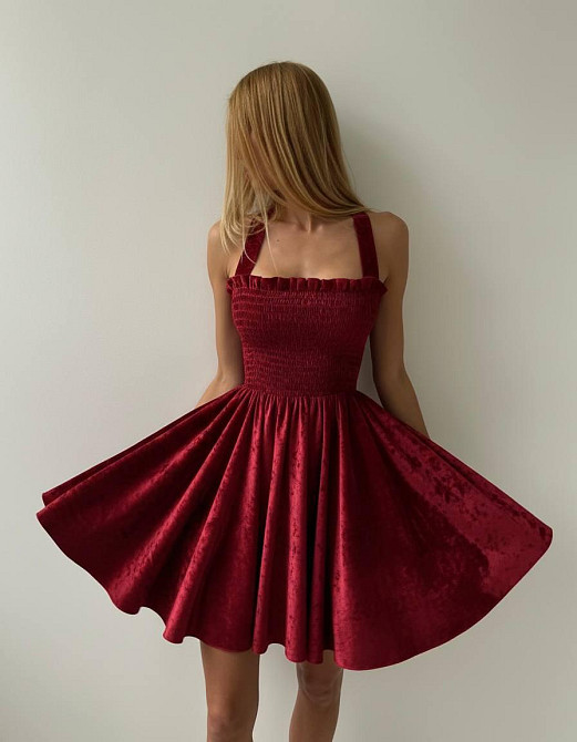 Женское элегантное праздничное бархатное платье Красный, 46/48 Одесса - изображение 1