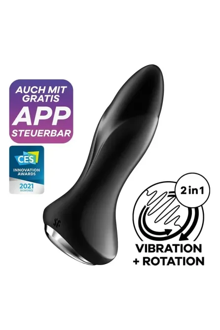 Анальна смарт пробка з вібрацією та намистинами Satisfyer Rotator Plug 1 Connect App чорна Sex Aura Київ - фото 6