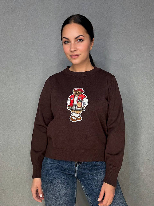 Светр жіночий A-N 2609 з нашивкою ведмедика оверсайз базовий one size, коричневий, one size Київ - фото 19