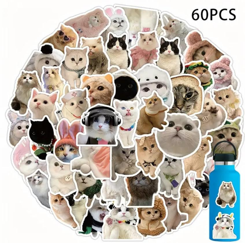 Наклейки Стікери Коти - Водонепроникні Вінілові Естетичні Наклейки з Котами для Пляшки Води, Комп'ют Київ - фото 1
