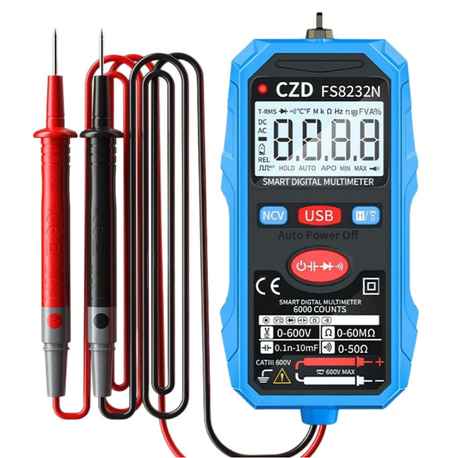 Тестер цифровой аккумуляторный CZD FS8232N 6000бит автоматический мультиметр с фонариком Винница - изображение 1